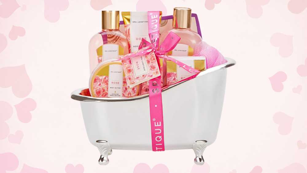 Spa Basket Rose Bath Set Includes Balms Bubbles Salt