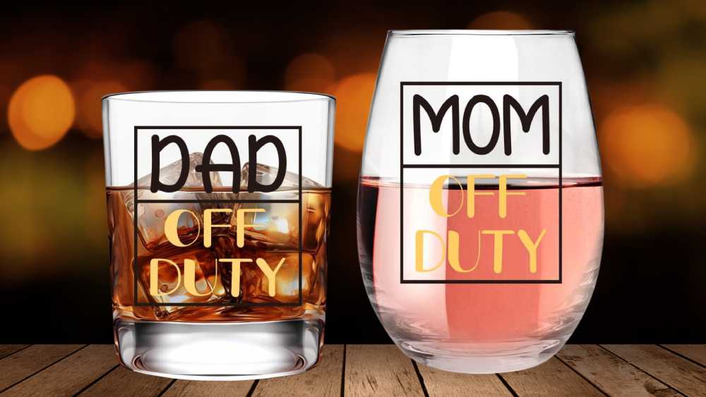 Mom and dad off duty funny glass