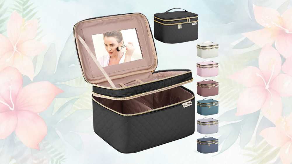 Portable double layer makeup bag with adjustable dividers