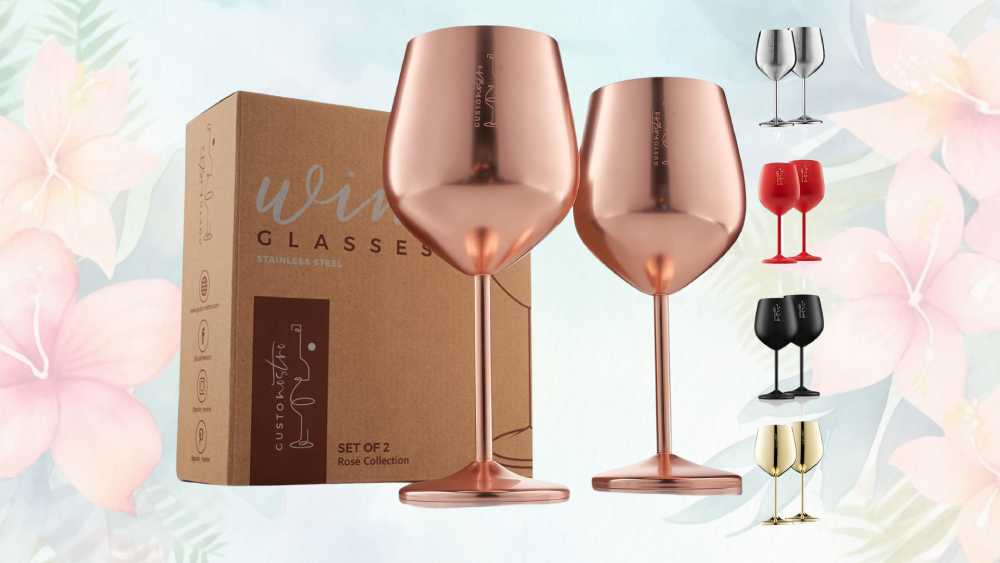 Long stem stainless steel rose gold wine glasses