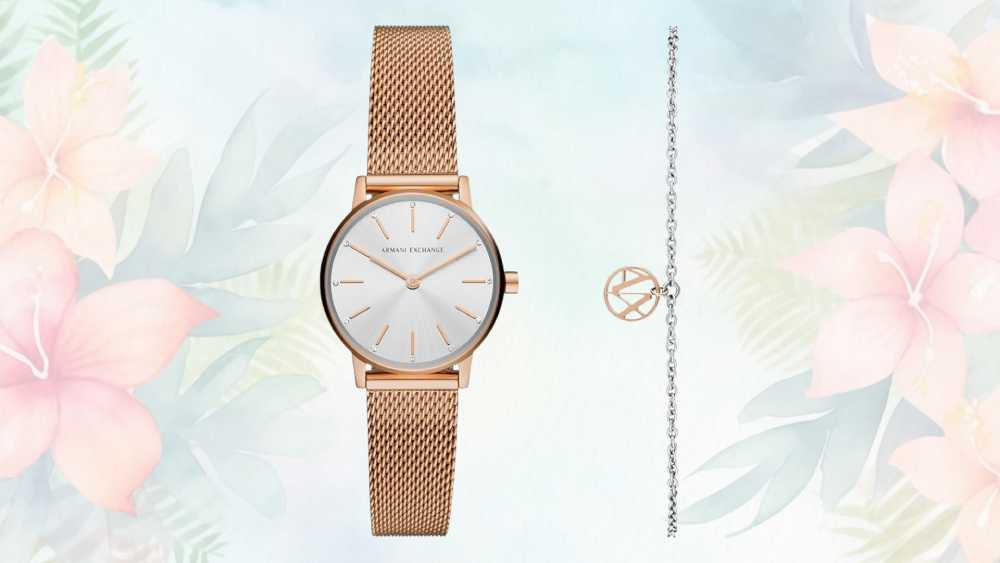 Armani exchange stainless steel quartz watch with strap