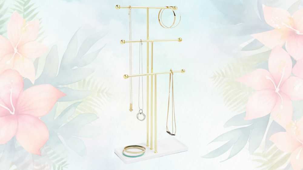 Free standing tiered tabletop hanging jewelry organizer