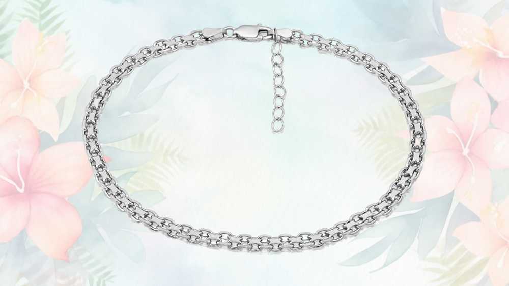Sterling silver Bismarck link design chain anklet