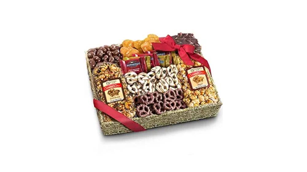Gift Basket with Lots of Delicious Treats Inside.