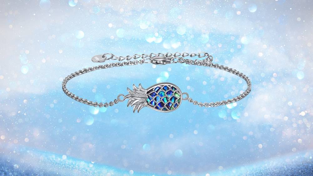 Pineapple fruit charm bracelet in sterling silver