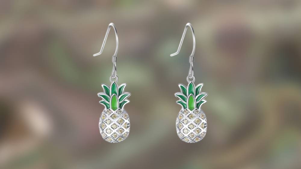Pair of sterling silver earrings shaped like pineapples