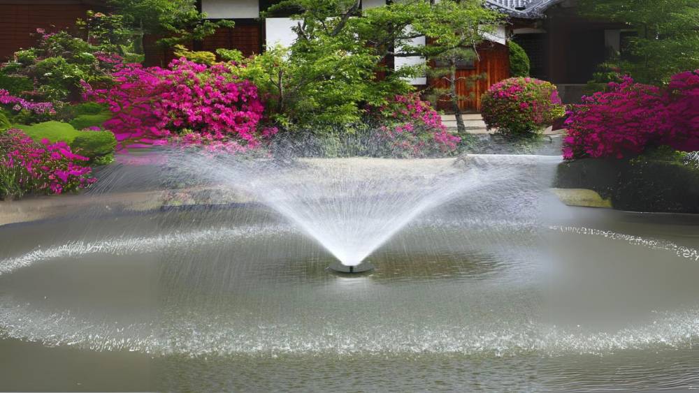Pool fountain creating a refreshing arc of water