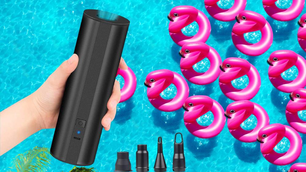 Compact electric air pump for pool owners to quickly inflate inflatables
