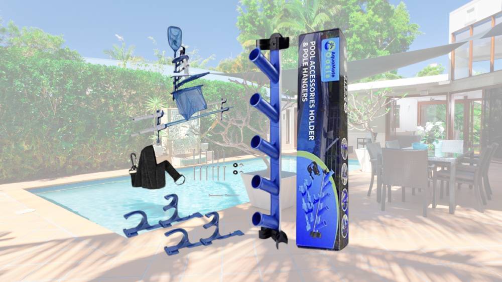 Wall-mounted poolside organizer for keeping pool equipment tidy