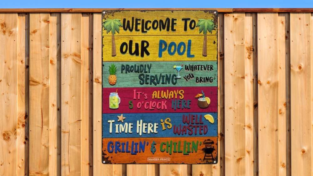 Pool sign for a cool decoration near the pool