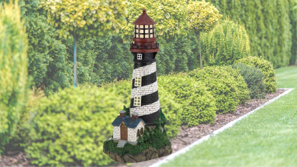 Solar-powered lighthouse illuminates your pool for nighttime enjoyment