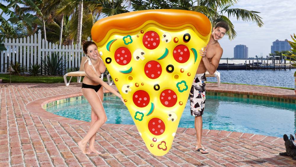 Inflatable pizza slice pool float for pool fun