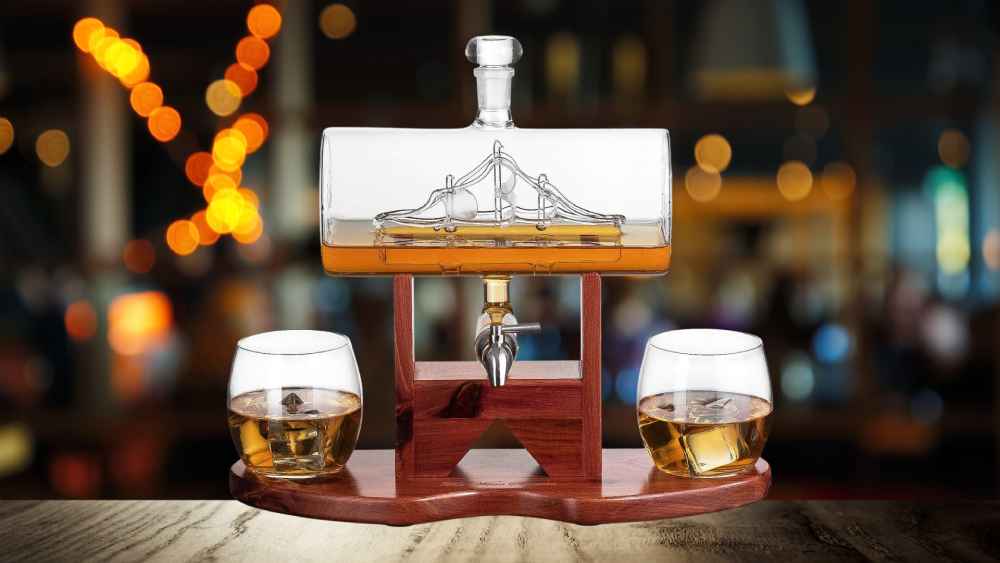 Handmade Whiskey Wine Decanter Set Wooden and Glass