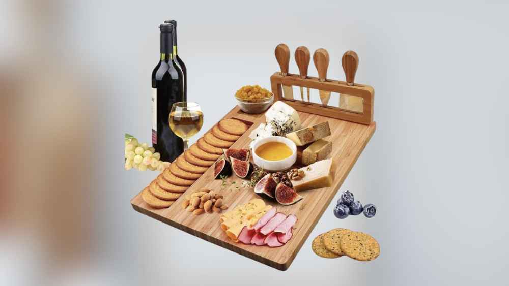 Bamboo charcuterie board and knife set