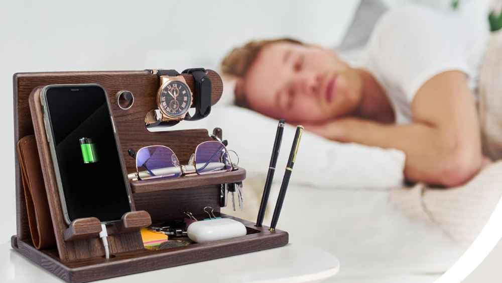 Wood Phone Docking Station Watch Organizer Stand