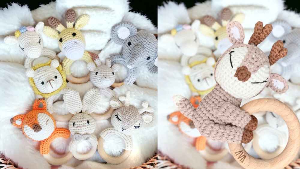 Crochet Baby Rattles On Wooden Toy Ring