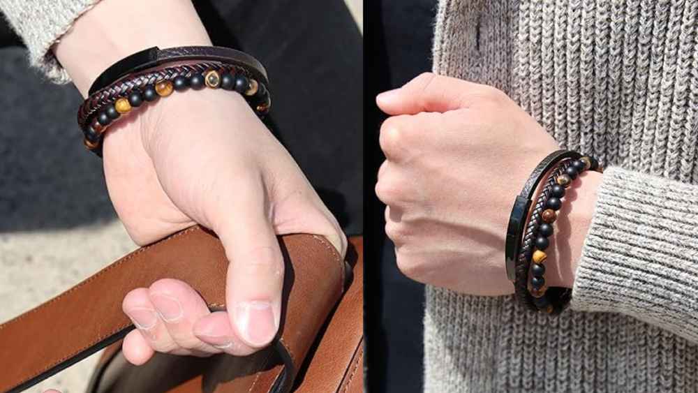 Leather Beads Bracelet With Magnetic Clasp