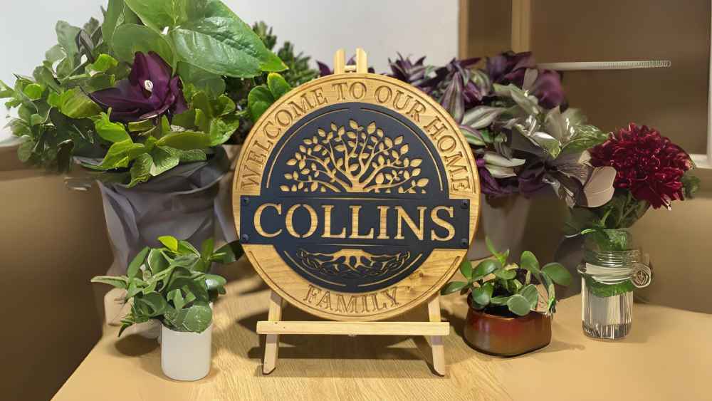 Hand made custom circular family name sign