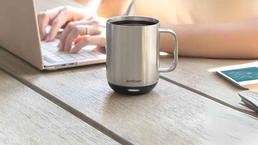 Temperature control smart mug with charging coast and led indicator light