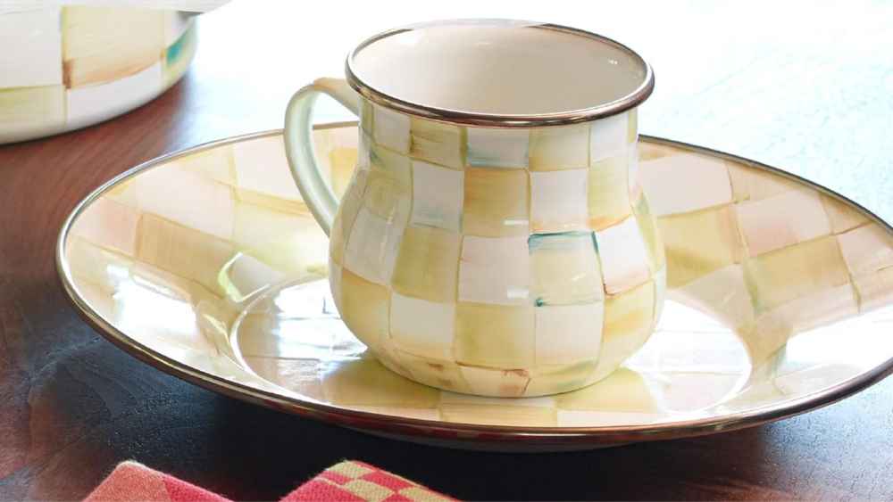Parchment Check Enamel Large Coffee Mug