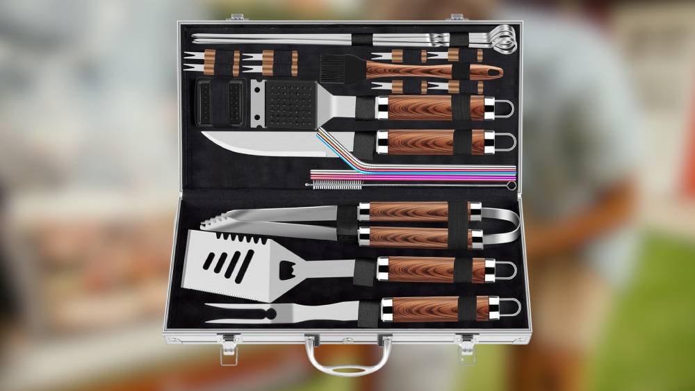 Complete grilling accessory set with stainless steel tools