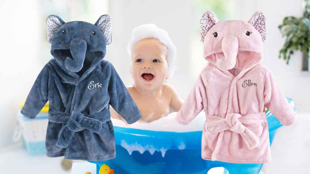 Personalized Baby Bathrobe Elephant Name Embroidered Gift