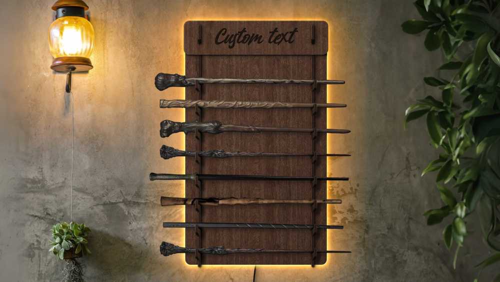 Deathly Hallows wooden wand display stand