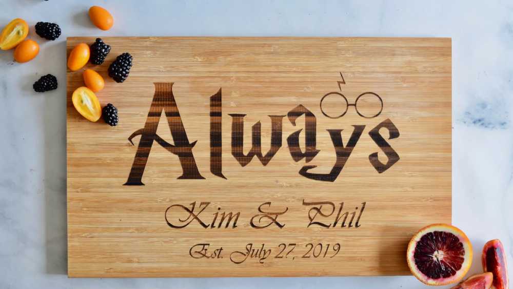 Potter-inspired engraved wooden cutting board