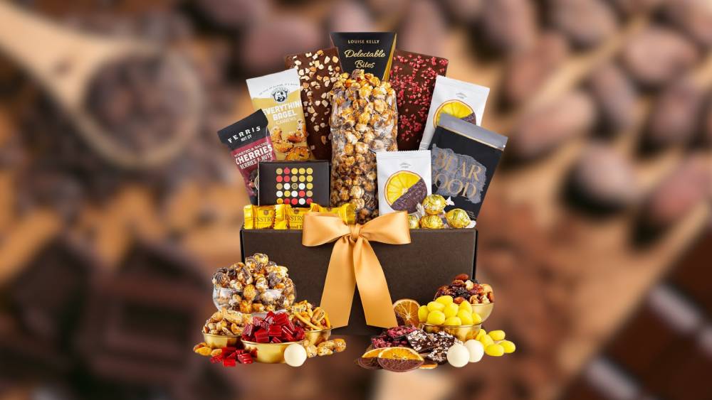 Chocolate gift basket with delightful assortment of treats