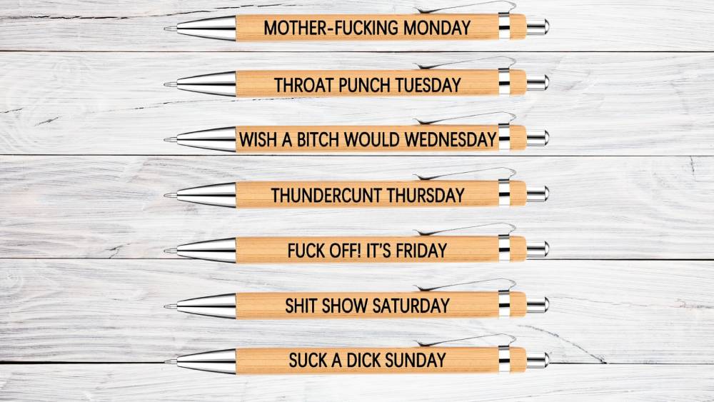 7-piece set of funny bamboo pens