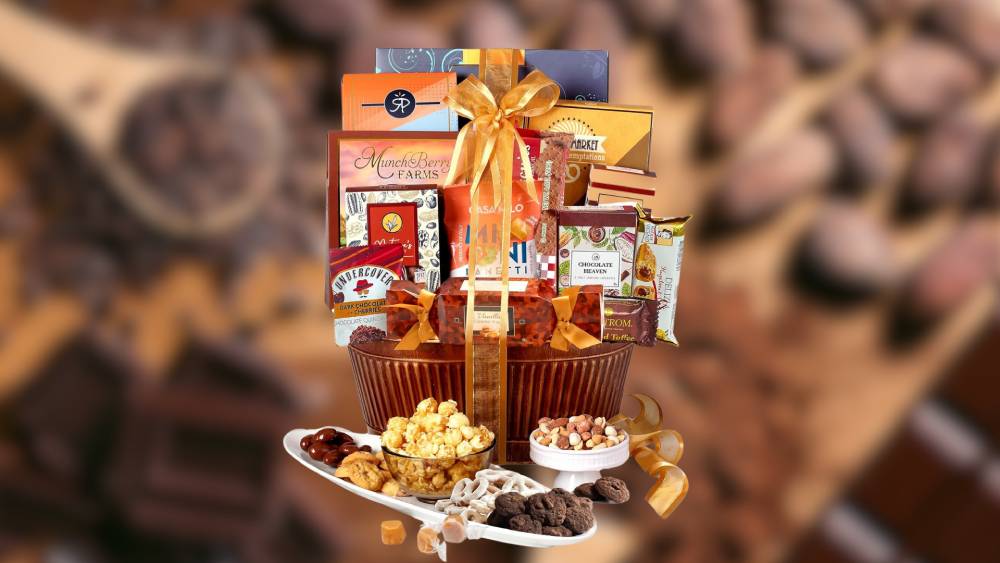 Broadway Basketeers chocolate gift basket with treats