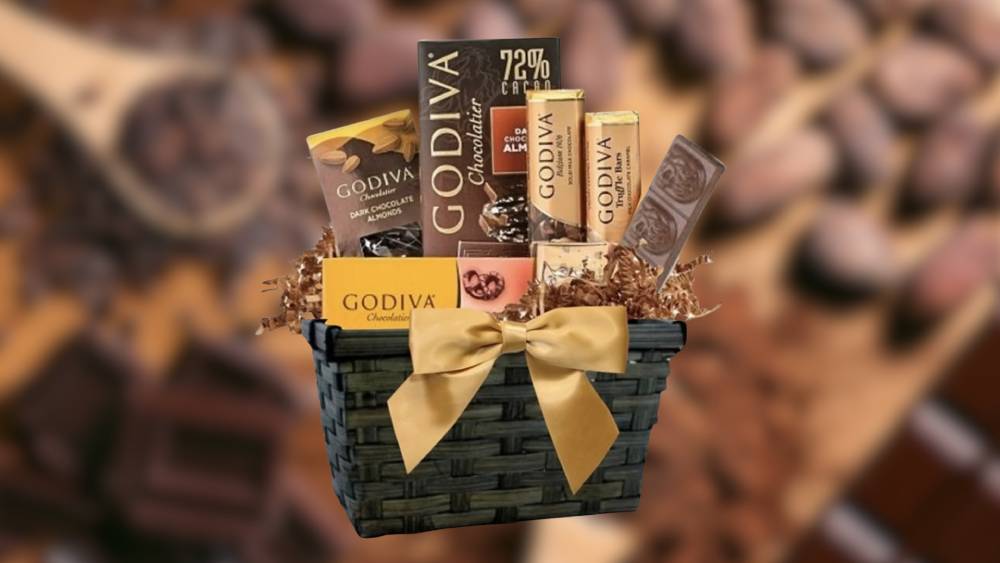 Chocolate gift basket with Godiva's finest chocolates