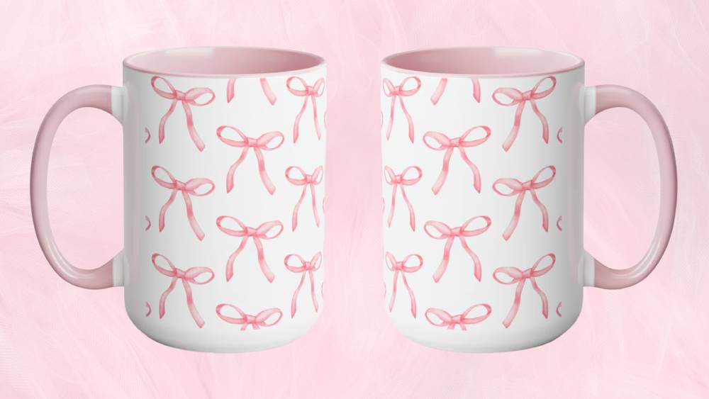 Coffee Mug with delicate pink bows