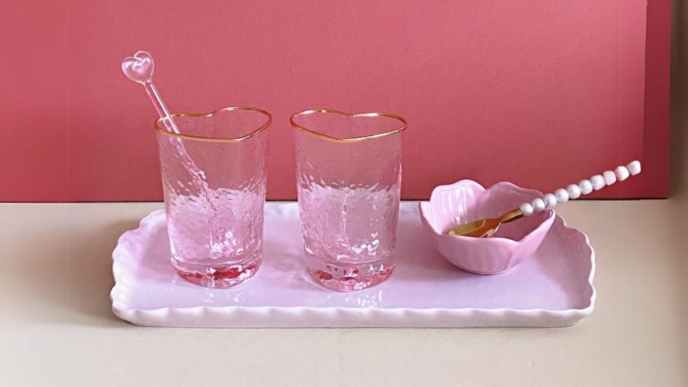Cute pink heart glass with spoon