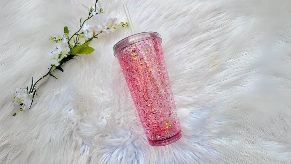 Glittery Pink Snowglobe Tumbler