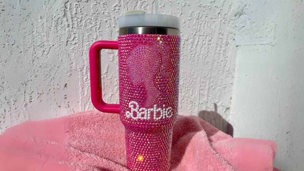 Barbie tumbler with pink rhinestones