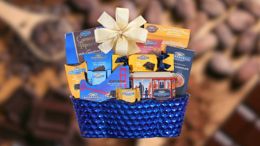 Ghirardelli chocolate gift basket with premium treats
