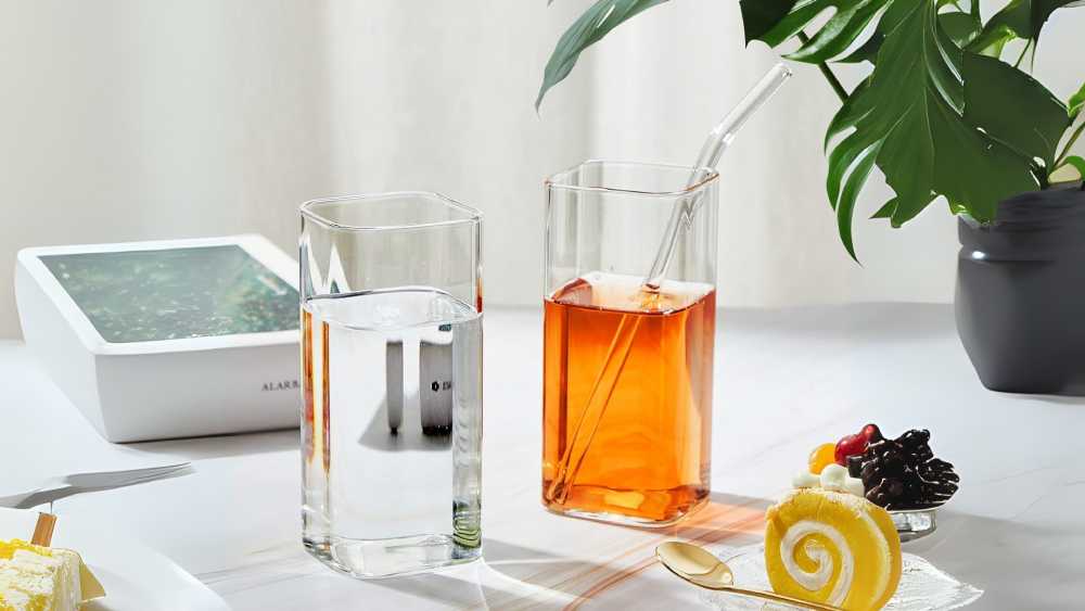 Square drinking glass for juice or water
