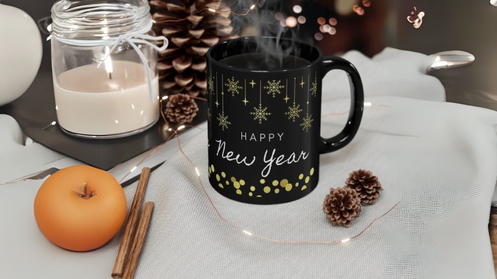Black new year mug