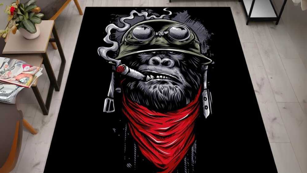 Smoking chimp rug