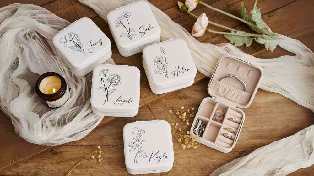 Chic personalized travel jewelry box with compartments