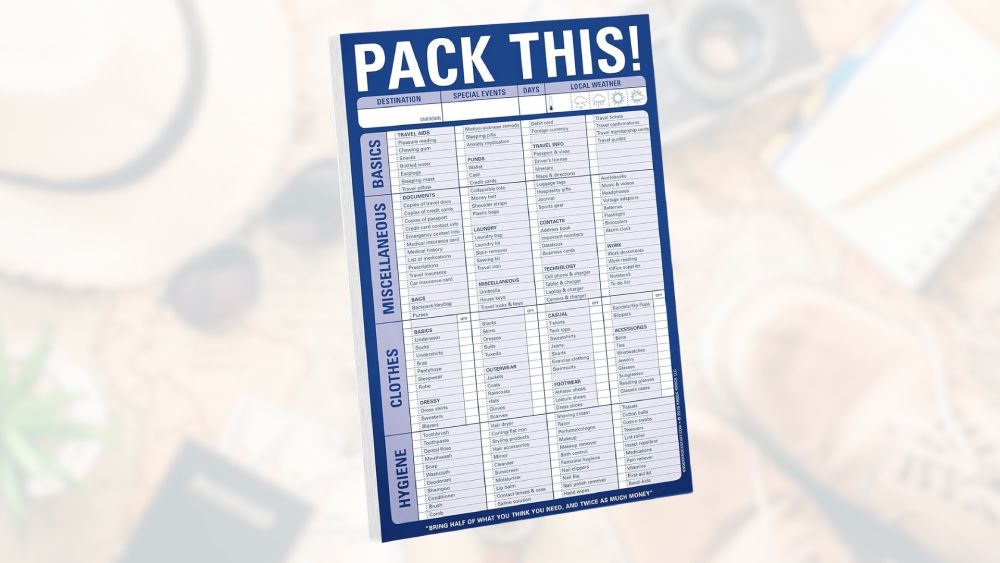 Notepad for packing checklist organization