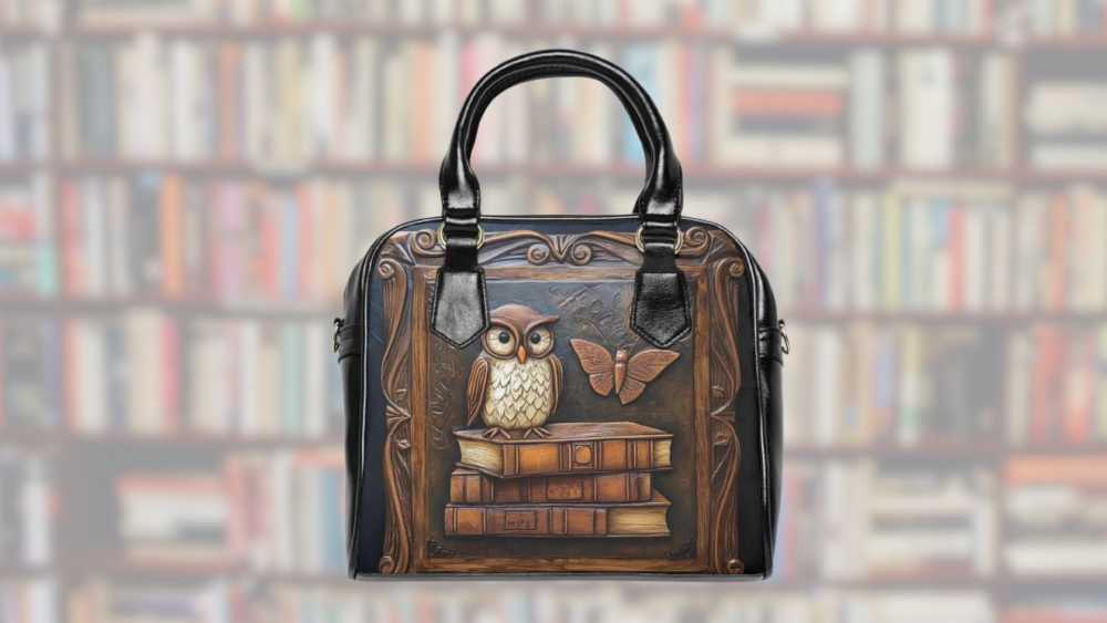 Bookworm hand bag in black vegan leather