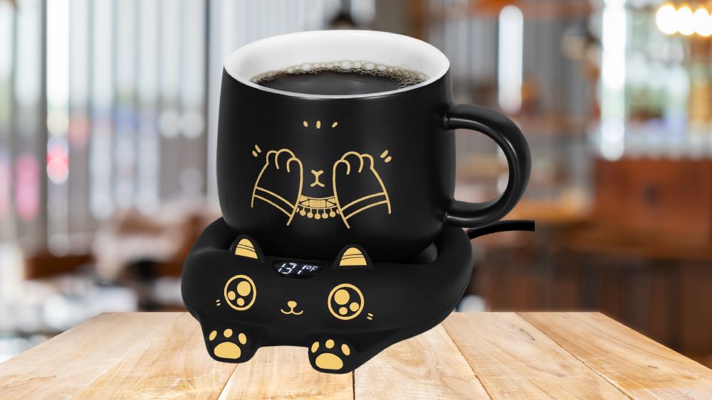 Coffee mug and mug warmer cute black