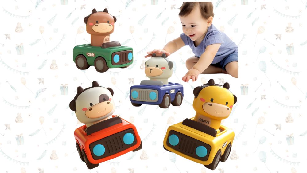 Educational press and go toy cars