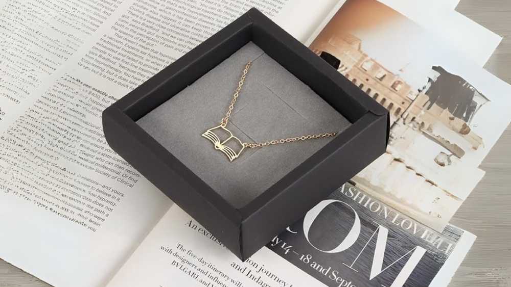 Open book gold plated necklace