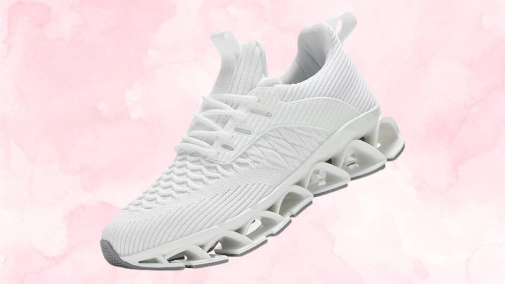 White running shoes with memory foam
