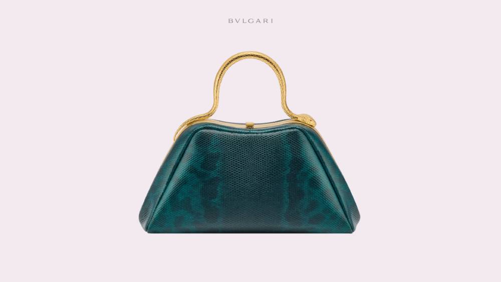 handle bag in bright forest emerald shiny karung