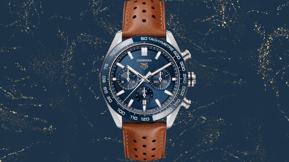 Watch with brown calfskin strap