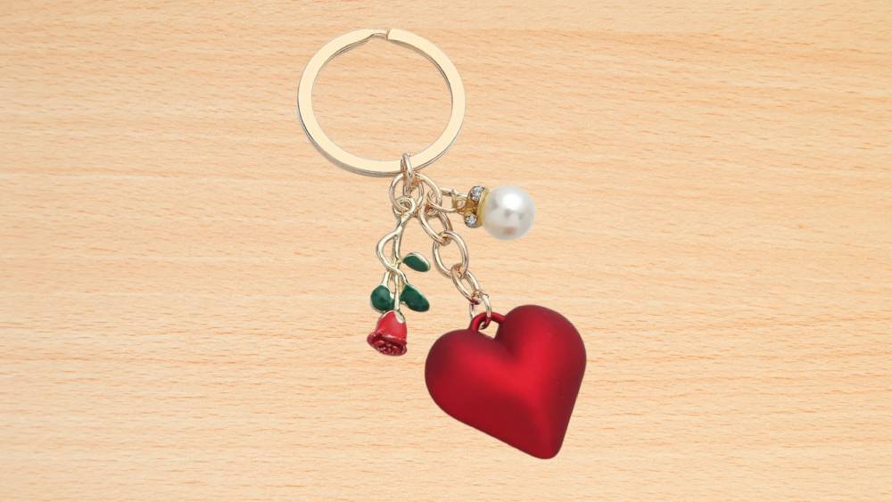 Heart Rose Flower Keychain